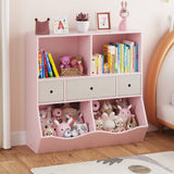 Garvee Kids Toy Storage Organizer with 3 Movable Drawers, 3 Tier Bookcase, MDF Board, Anti-Tipping, for Playroom, Bedroom - Pink