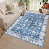 Garvee Area Rug 6x9 Rugs for Living Room,Vintage Rug for Living Room Bedroom Dinning Room,Boho Distressed Tribal Area Rug,Low Pile Non-Slip Washable Indoor Door Mat for Kitchen Entryway Bathroom Blue - Blue