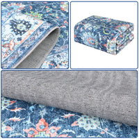 Garvee Area Rug 8x10 Rugs for Living Room,Vintage Rug for Living Room Bedroom Dinning Room,Boho Distressed Tribal Area Rug,Low Pile Non-Slip Washable Indoor Door Mat for Kitchen Entryway Bathroom Blue