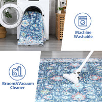Garvee Area Rug 4x6 Rugs for Living Room,Vintage Rug for Living Room Bedroom Dinning Room,Boho Distressed Tribal Area Rug,Low Pile Non-Slip Washable Indoor Door Mat for Kitchen Entryway Bathroom Blue