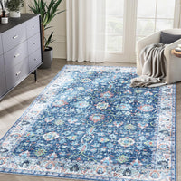 Garvee Area Rug 5x7 Rugs for Living Room,Vintage Rug for Living Room Bedroom Dinning Room,Boho Distressed Tribal Area Rug,Low Pile Non-Slip Washable Indoor Door Mat for Kitchen Entryway Bathroom Blue
