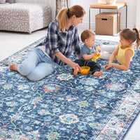 Garvee Area Rug 5x7 Rugs for Living Room,Vintage Rug for Living Room Bedroom Dinning Room,Boho Distressed Tribal Area Rug,Low Pile Non-Slip Washable Indoor Door Mat for Kitchen Entryway Bathroom Blue