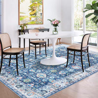 Garvee Area Rug 8x10 Rugs for Living Room,Vintage Rug for Living Room Bedroom Dinning Room,Boho Distressed Tribal Area Rug,Low Pile Non-Slip Washable Indoor Door Mat for Kitchen Entryway Bathroom Blue