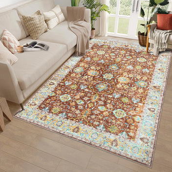 Garvee Area Rug 8x10 Rugs for Living Room,Vintage Rug for Living Room Bedroom Dinning Room,Boho Distressed Tribal Area Rug,Low Pile Non-Slip Washable Indoor Door Mat for Kitchen Entryway Bathroom