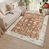 Garvee Area Rug 8x10 Rugs for Living Room,Vintage Rug for Living Room Bedroom Dinning Room,Boho Distressed Tribal Area Rug,Low Pile Non-Slip Washable Indoor Door Mat for Kitchen Entryway Bathroom - Orange