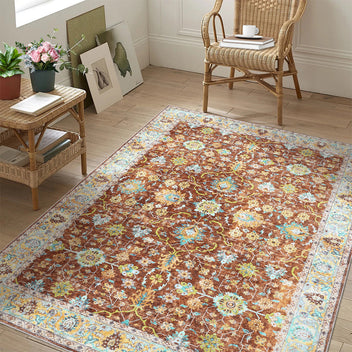 Garvee Area Rug 4x6 Rugs for Living Room,Vintage Rug for Living Room Bedroom Dinning Room,Boho Distressed Tribal Area Rug,Low Pile Non-Slip Washable Indoor Door Mat for Kitchen Entryway Bathroom