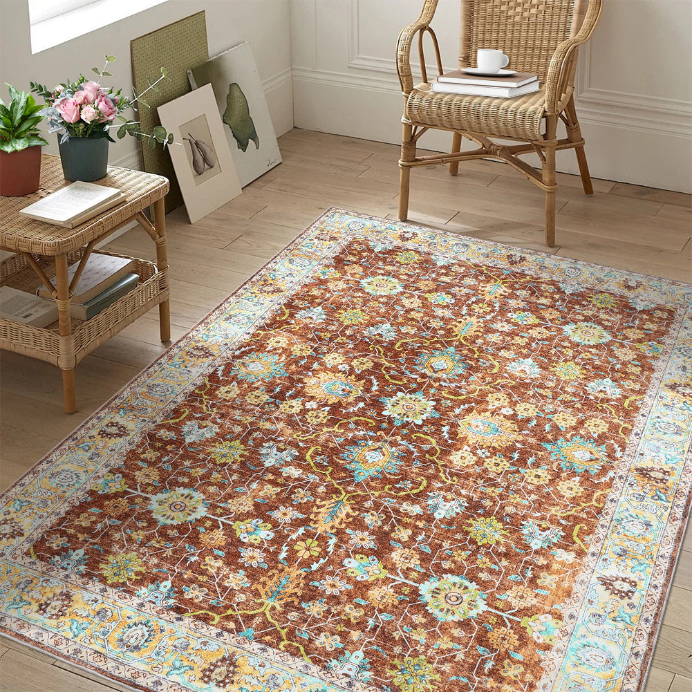 Garvee Area Rug 8x10 Rugs for Living Room,Vintage Rug for Living Room Bedroom Dinning Room,Boho Distressed Tribal Area Rug,Low Pile Non-Slip Washable Indoor Door Mat for Kitchen Entryway Bathroom