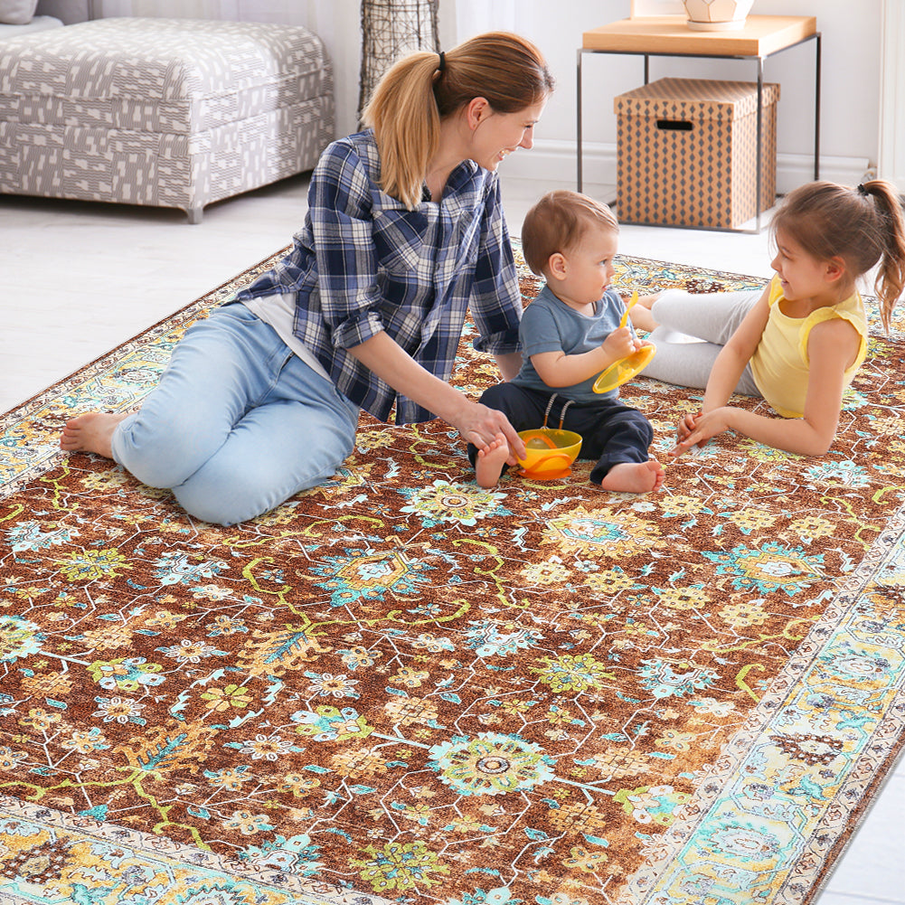 Garvee Area Rug 8x10 Rugs for Living Room,Vintage Rug for Living Room Bedroom Dinning Room,Boho Distressed Tribal Area Rug,Low Pile Non-Slip Washable Indoor Door Mat for Kitchen Entryway Bathroom