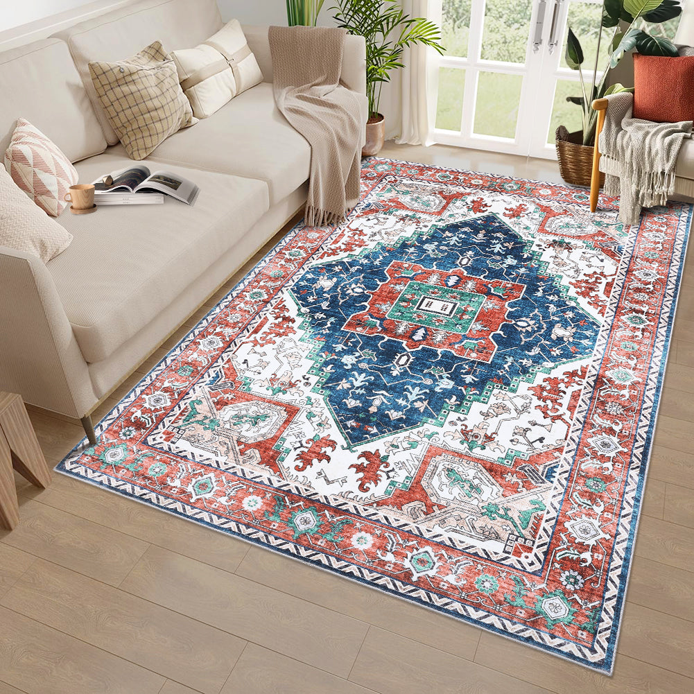 Garvee Oriental Red 6x9 Vintage Boho Area Rug, Distressed Tribal Low Pile Non-Slip Washable Carpet for Living Room Bedroom Dining Kitchen Entryway