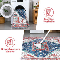 Garvee Oriental Red 4x6 Vintage Boho Area Rug, Distressed Tribal Low Pile Non-Slip Washable Carpet for Living Room Bedroom Dining Kitchen Entryway
