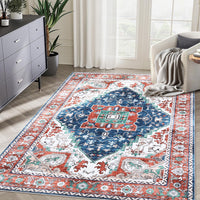 Garvee Oriental Red 6x9 Vintage Boho Area Rug, Distressed Tribal Low Pile Non-Slip Washable Carpet for Living Room Bedroom Dining Kitchen Entryway
