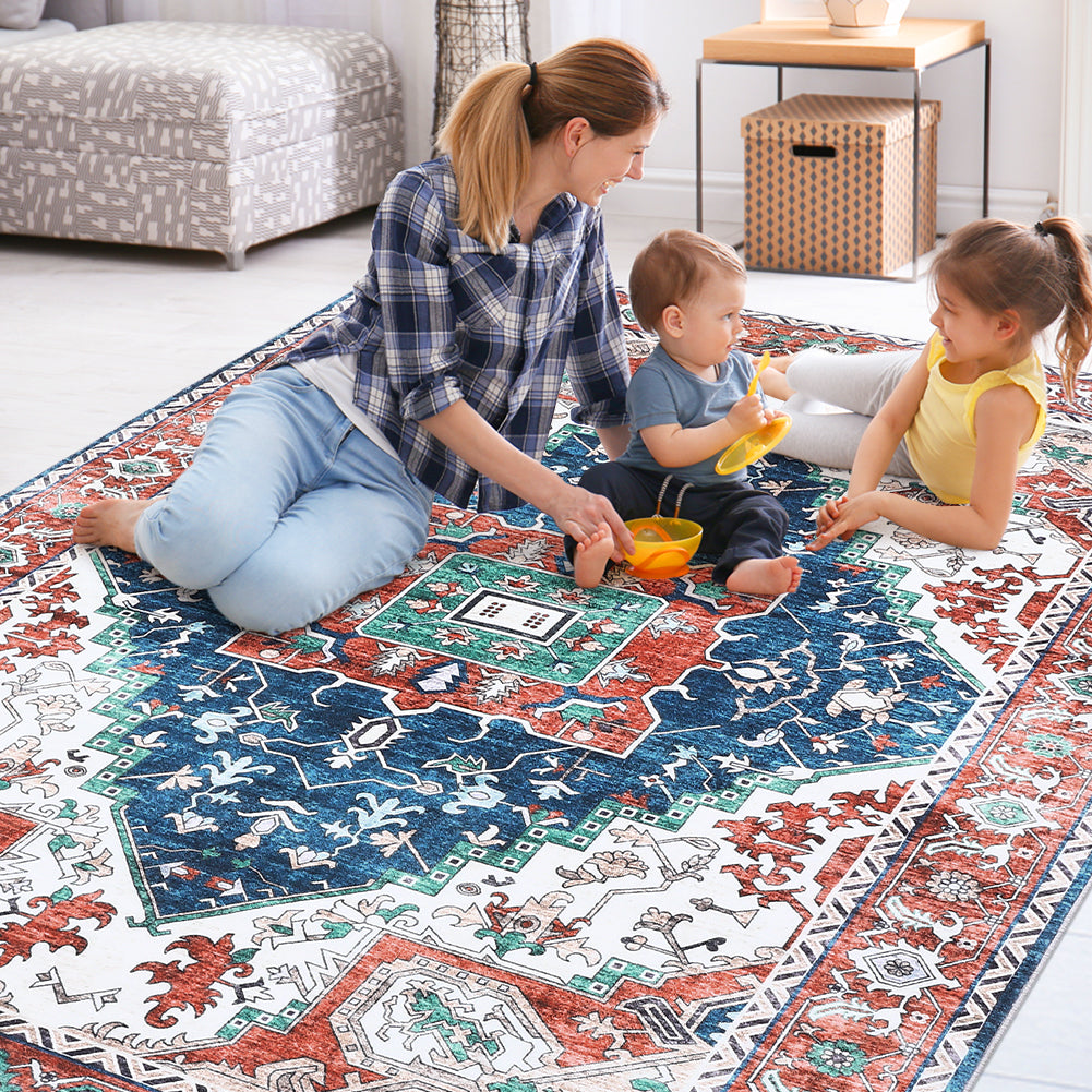 Garvee Oriental Red 4x6 Vintage Boho Area Rug, Distressed Tribal Low Pile Non-Slip Washable Carpet for Living Room Bedroom Dining Kitchen Entryway
