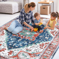 Garvee Oriental Red 6x9 Vintage Boho Area Rug, Distressed Tribal Low Pile Non-Slip Washable Carpet for Living Room Bedroom Dining Kitchen Entryway
