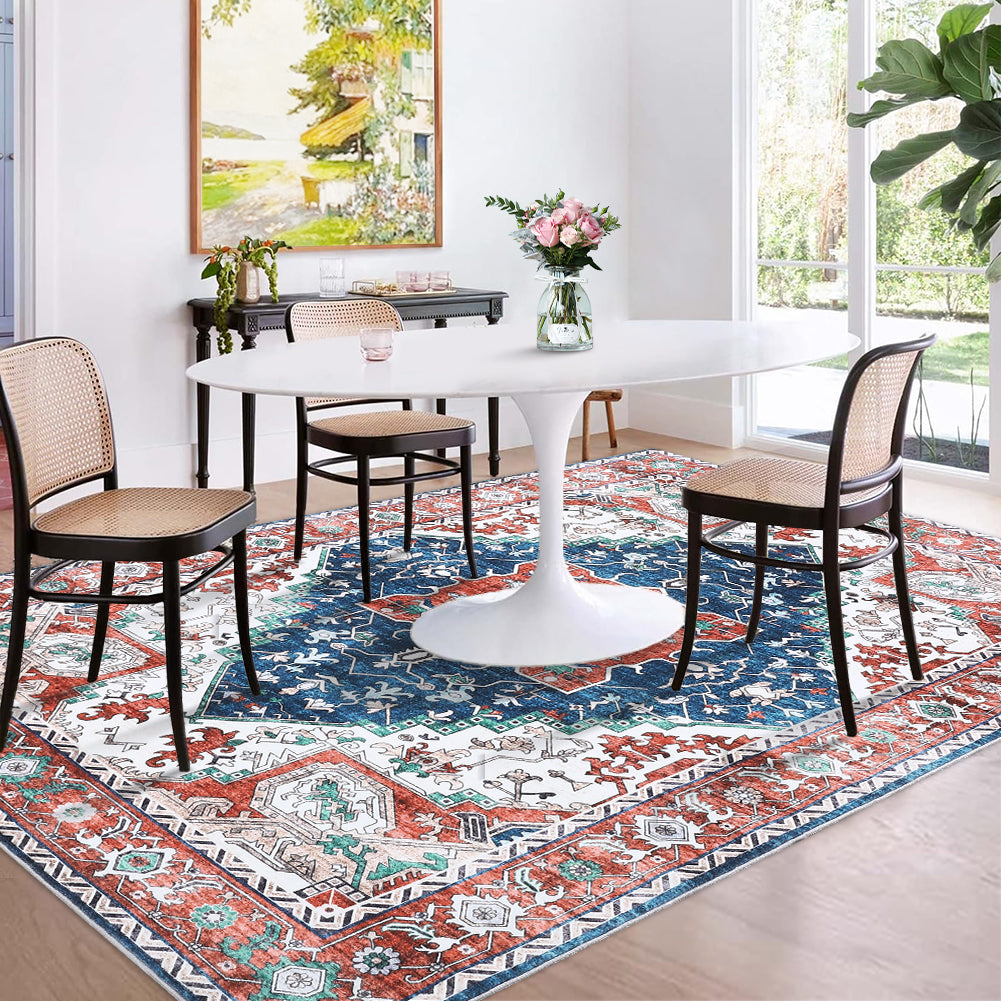 Garvee Oriental Red 6x9 Vintage Boho Area Rug, Distressed Tribal Low Pile Non-Slip Washable Carpet for Living Room Bedroom Dining Kitchen Entryway