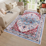 Garvee Area Rug 5x7 Rugs for Living Room，Vintage Rug for Living Room Bedroom Dinning Room,Boho Distressed Tribal Area Rug,Low Pile Non-Slip Washable Indoor Door Mat for Kitchen Entryway Bathroom - Red