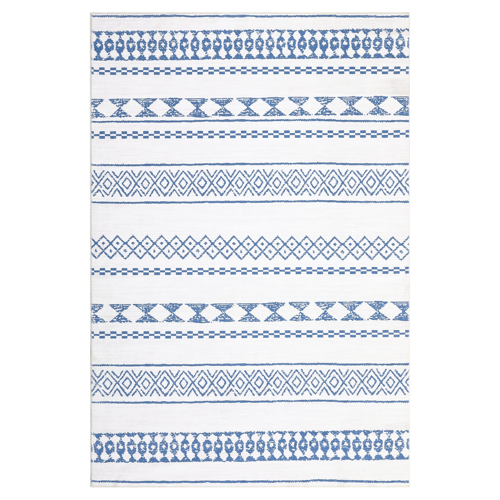 Garvee Boho Blue 8x10 Washable Rug for Living Room Bohemian Farmhouse Area Rug Stain Resistant Area Rug Modern Geometric Area Rug for Bedroom Dining Room Home Office