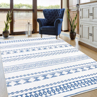 Garvee Boho Blue 8x10 Washable Rug for Living Room Bohemian Farmhouse Area Rug Stain Resistant Area Rug Modern Geometric Area Rug for Bedroom Dining Room Home Office