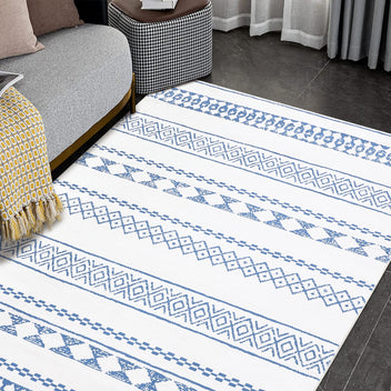 Garvee Boho Blue 8x10 Washable Rug for Living Room Bohemian Farmhouse Area Rug Stain Resistant Area Rug Modern Geometric Area Rug for Bedroom Dining Room Home Office