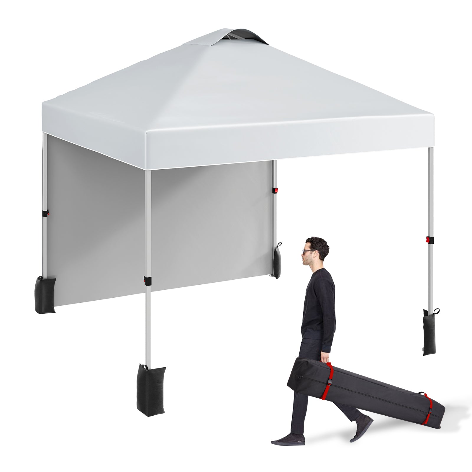 Garvee 10'x10' Commercial Pop-Up Canopy Portable Outdoor Tent with 1 Sidewall, 4 Stakes, Ropes, Weight Bags & Wheel Bag, White