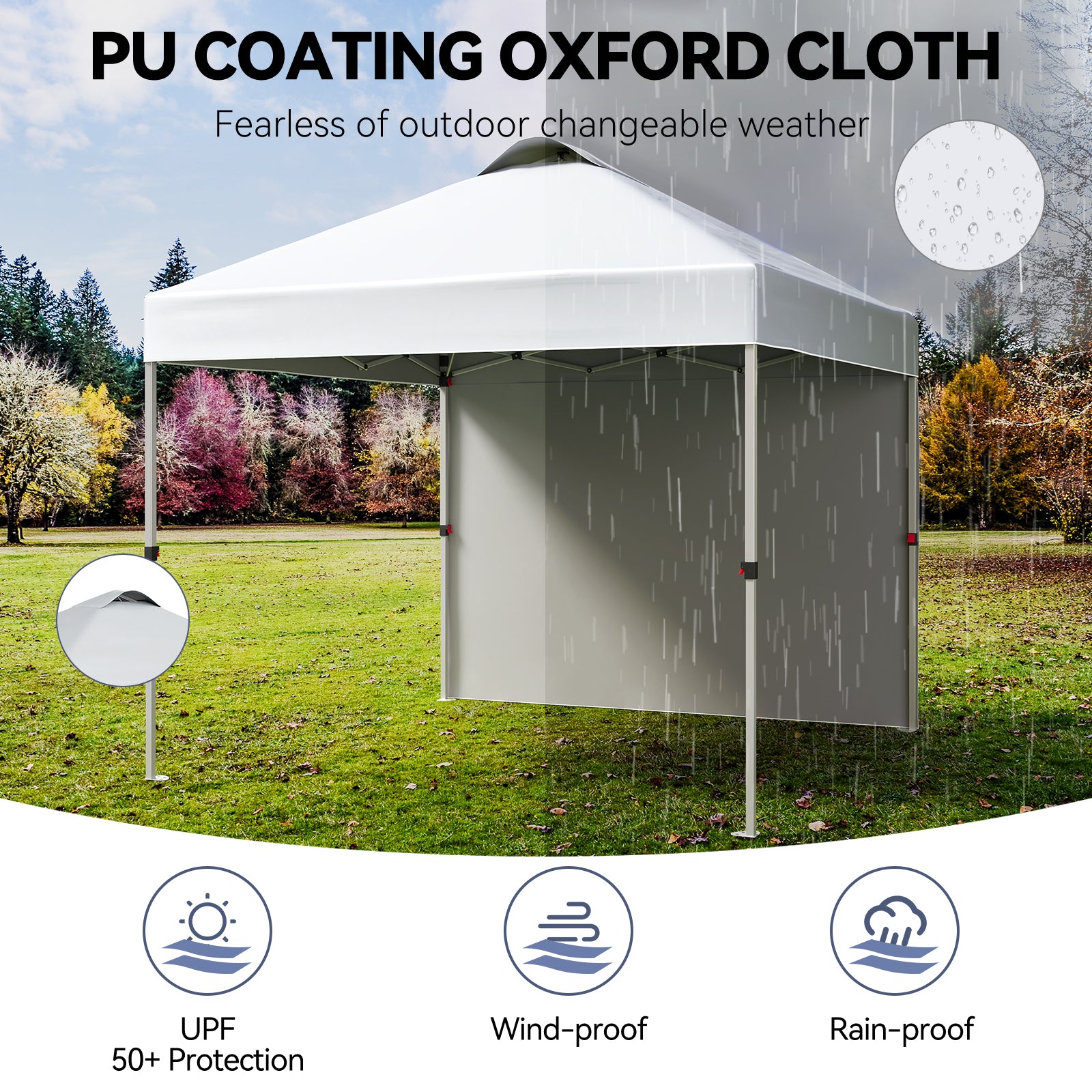 Garvee 10'x10' Commercial Pop-Up Canopy Portable Outdoor Tent with 1 Sidewall, 4 Stakes, Ropes, Weight Bags & Wheel Bag, White