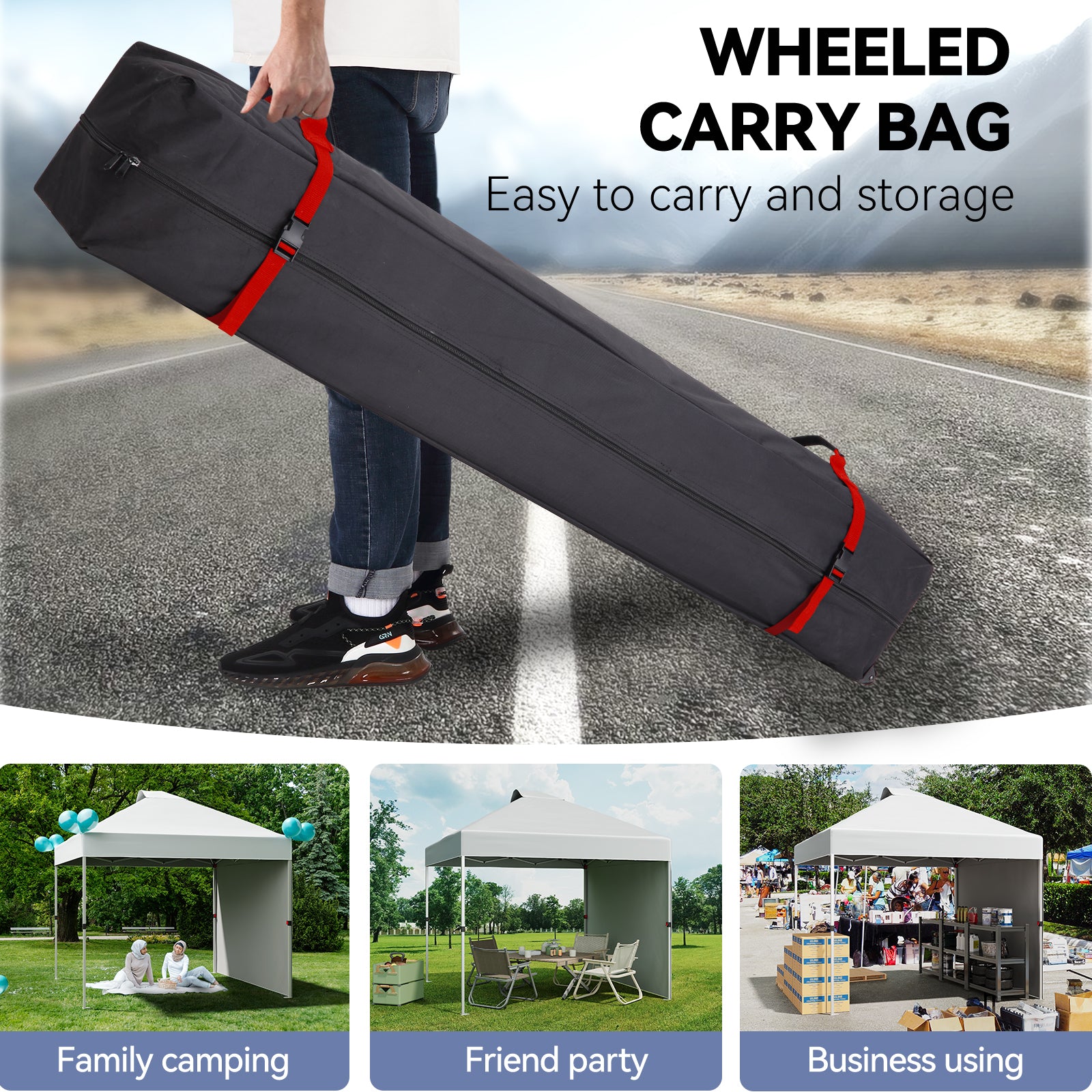 Garvee 10'x10' Commercial Pop-Up Canopy Portable Outdoor Tent with 1 Sidewall, 4 Stakes, Ropes, Weight Bags & Wheel Bag, White