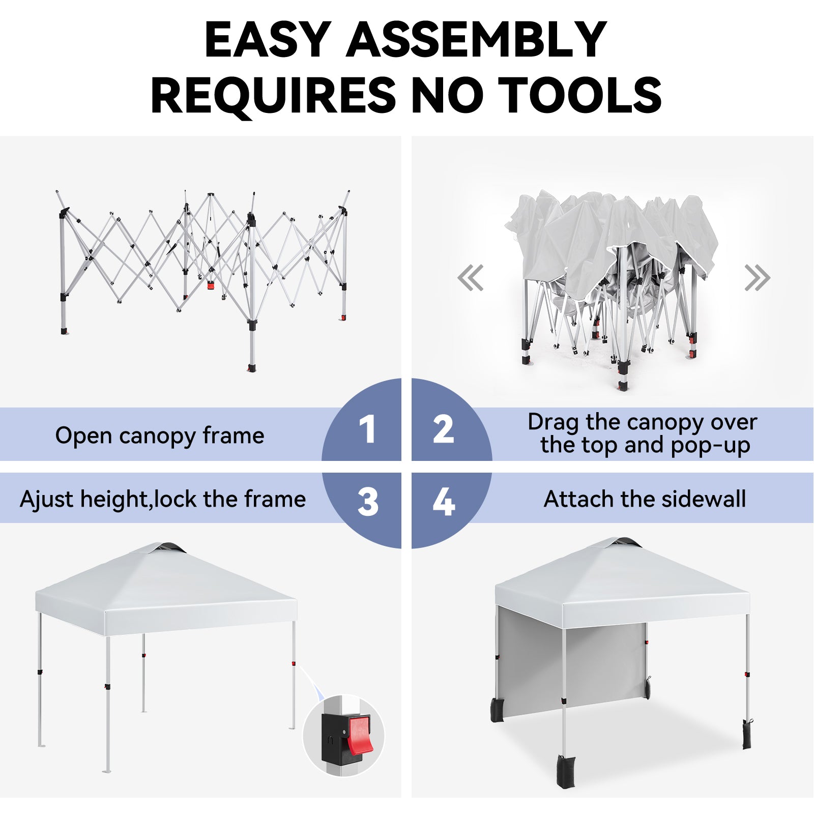 Garvee 10'x10' Commercial Pop-Up Canopy Portable Outdoor Tent with 1 Sidewall, 4 Stakes, Ropes, Weight Bags & Wheel Bag, White