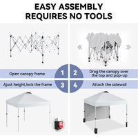 Garvee 10'x10' Commercial Pop-Up Canopy Portable Outdoor Tent with 1 Sidewall, 4 Stakes, Ropes, Weight Bags & Wheel Bag, White