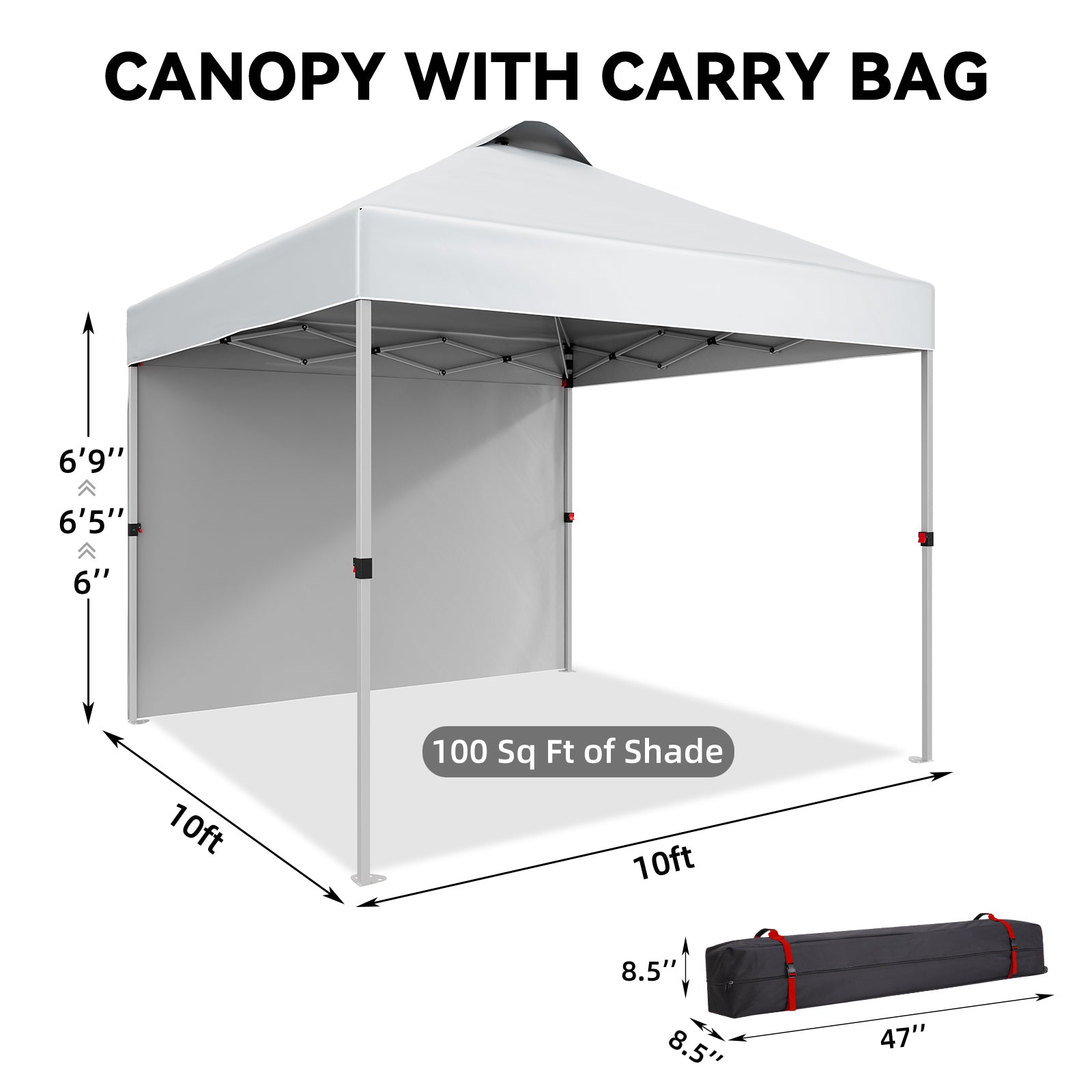 Garvee 10'x10' Commercial Pop-Up Canopy Portable Outdoor Tent with 1 Sidewall, 4 Stakes, Ropes, Weight Bags & Wheel Bag, White