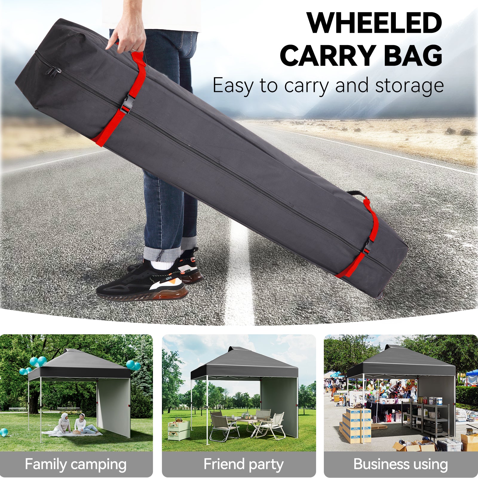 Garvee 10'x10' Pop-Up Patio Tent with Sidewalls Instant Commercial Canopy, Wind Tunnel Design, Includes Wheeled Bag, 4 Sandbags & 8 Stakes, Black