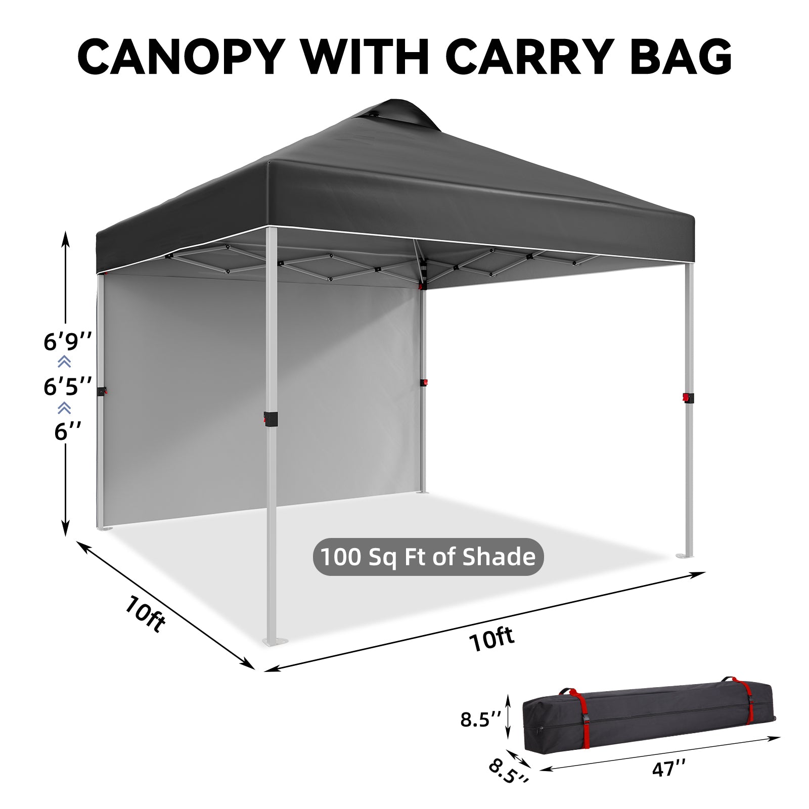 Garvee 10'x10' Pop-Up Patio Tent with Sidewalls Instant Commercial Canopy, Wind Tunnel Design, Includes Wheeled Bag, 4 Sandbags & 8 Stakes, Black