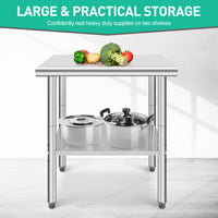 GARVEE 30"L x 24"W x 35"H Stainless Steel Food Prep Table - Heavy-Duty Commercial Kitchen Table with Adjustable Lower Shelf and Plastic Feet for Restaurants, Homes, and Hotels