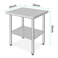 GARVEE 30"L x 24"W x 35"H Stainless Steel Food Prep Table - Heavy-Duty Commercial Kitchen Table with Adjustable Lower Shelf and Plastic Feet for Restaurants, Homes, and Hotels