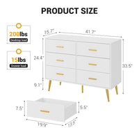 Garvee 6 Drawer Dresser with Storage Space, Modern Wooden Dresser with Gold Handles, Chest Dresser with Deep Drawers for Bedroom, Living Room and Entryway, White