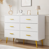 Garvee 6 Drawer Dresser with Storage Space, Modern Wooden Dresser with Gold Handles, Chest Dresser with Deep Drawers for Bedroom, Living Room and Entryway, White - White