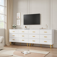 Garvee 6 Drawer Dresser with Storage Space, Modern Wooden Dresser with Gold Handles, Chest Dresser with Deep Drawers for Bedroom, Living Room and Entryway, White