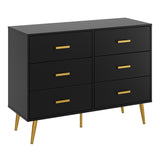 Garvee 6 Drawer Dresser with Storage Space, Modern Wooden Dresser with Gold Handles, Chest Dresser with Deep Drawers for Bedroom, Living Room and Entryway, Black - Black
