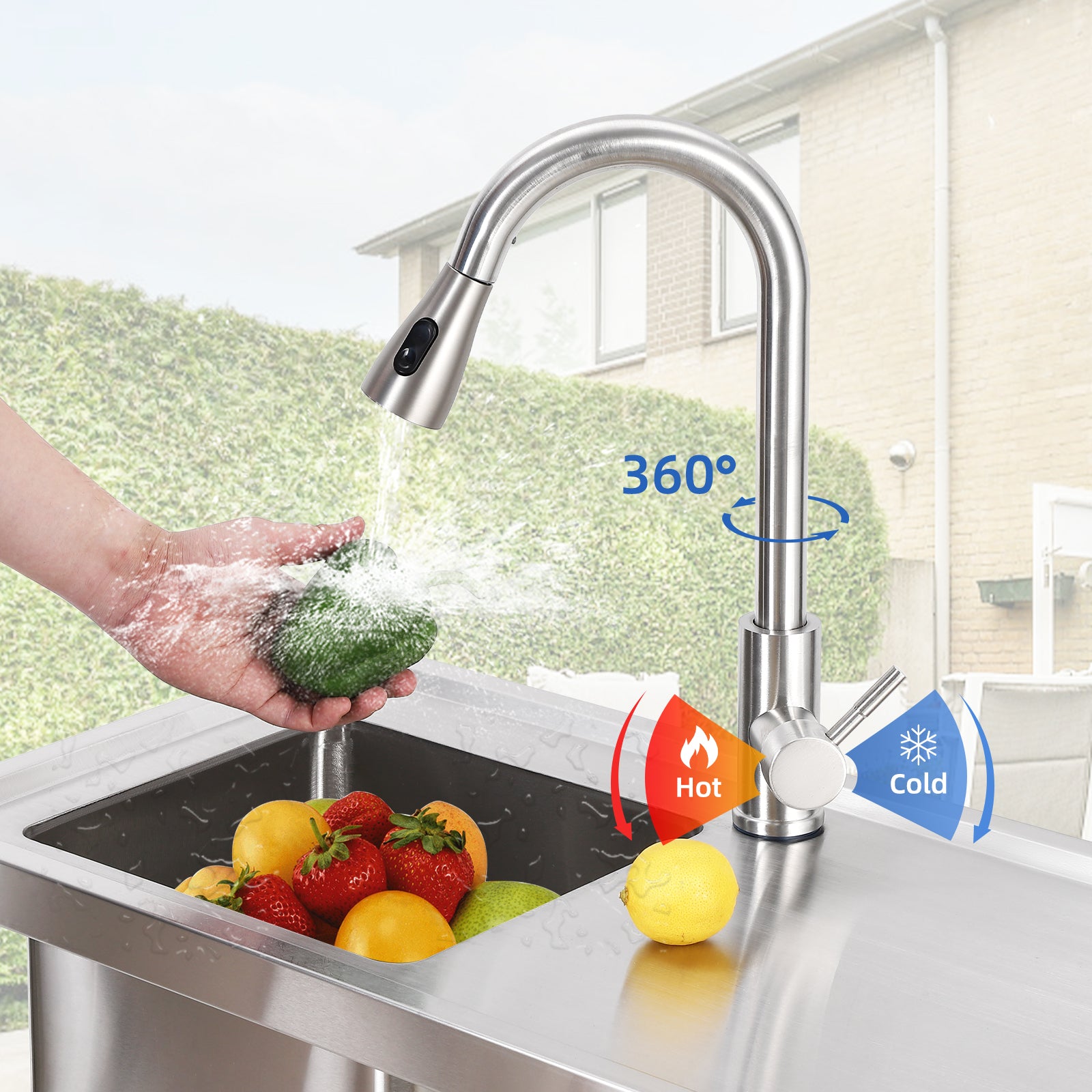 Garvee 30"W x 16"D x 30"H Freestanding Outdoor Utility Sink - Stainless Steel Single Bowl Sink with Faucet, Drainboard, and Storage Shelves for Restaurants, Cafes, Bars, Hotels, Garages, and Laundry Rooms