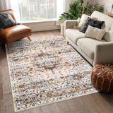 Garvee Oriental Orange 4x6 Traditional Bedroom Rug Machine Washable Non Slip Vintage Rug Indoor Throw Floor Cover Stain Resistant Oriental Accent Rug Carpet Distressed Rug for Living Room Home Decor - Orange