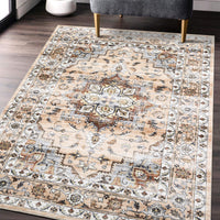 Garvee Oriental Orange 5x7 Machine Washable Rug Bedroom Rug Vintage Distressed Rug with Rubber Backing Stain Resistant Oriental Throw Floor Cover Traditional Rug Carpet for Living Room Dining Room Home