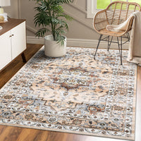 Garvee Oriental Orange 4x6 Traditional Bedroom Rug Machine Washable Non Slip Vintage Rug Indoor Throw Floor Cover Stain Resistant Oriental Accent Rug Carpet Distressed Rug for Living Room Home Decor