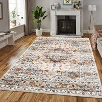 Garvee Oriental Orange 8x10 Washable Rug Large Living Room Area Rug Vintage Distressed Rug with Rubber Backing Indoor Throw Floor Cover Stain Resistant Oriental Rug Traditional Carpet for Bedroom Home