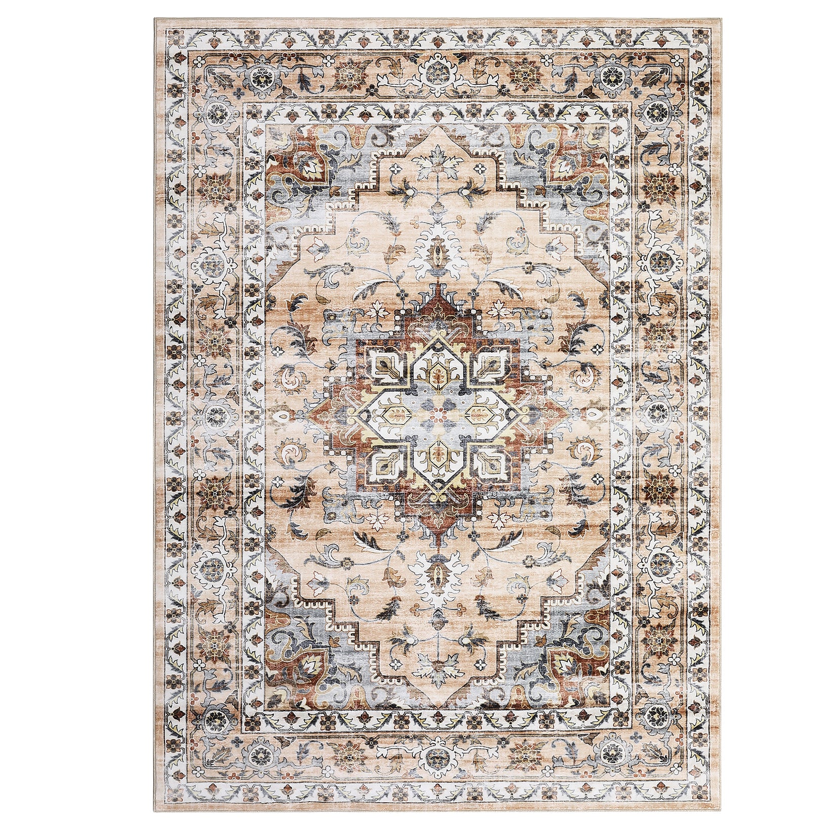 Garvee Oriental Orange 4x6 Traditional Bedroom Rug Machine Washable Non Slip Vintage Rug Indoor Throw Floor Cover Stain Resistant Oriental Accent Rug Carpet Distressed Rug for Living Room Home Decor
