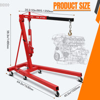 Garvee 2T Engine Hoist - 4000 lbs Folding Hydraulic Car Engine Crane Lifter, Cherry Picker with 6 Iron Caster Wheels, Red
