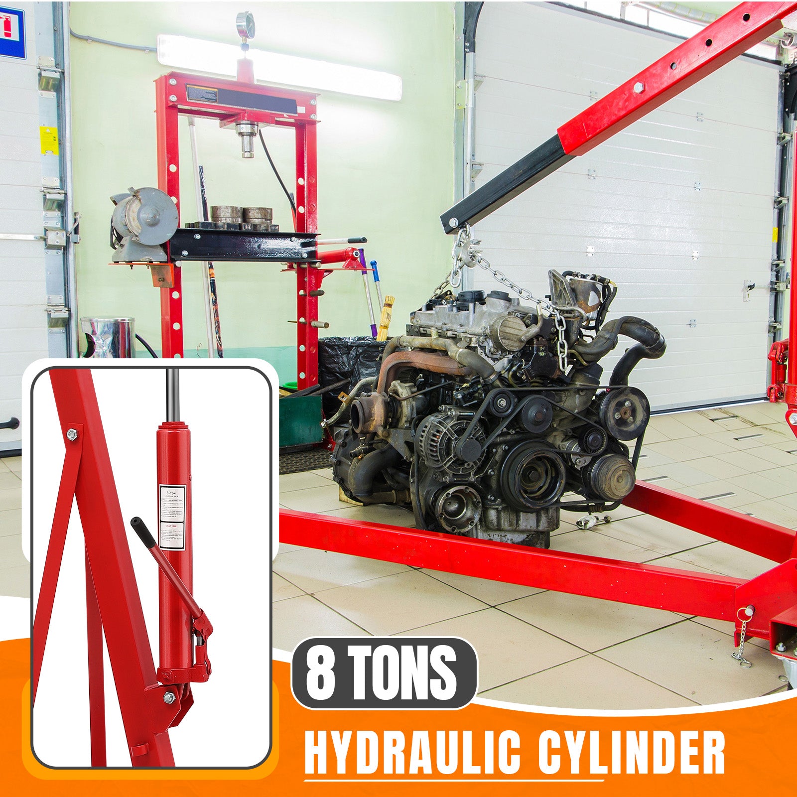 Garvee 2T Engine Hoist - 4000 lbs Folding Hydraulic Car Engine Crane Lifter, Cherry Picker with 6 Iron Caster Wheels, Red