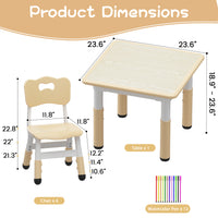 Garvee Kids Table and 4 Chairs Set with Graffiti Desktop, Height Adjustable Toddler Table and Chairs Set, 4 in 1 Activity Table Play Table for Reading, Drawing, Playing, Eating,Beige