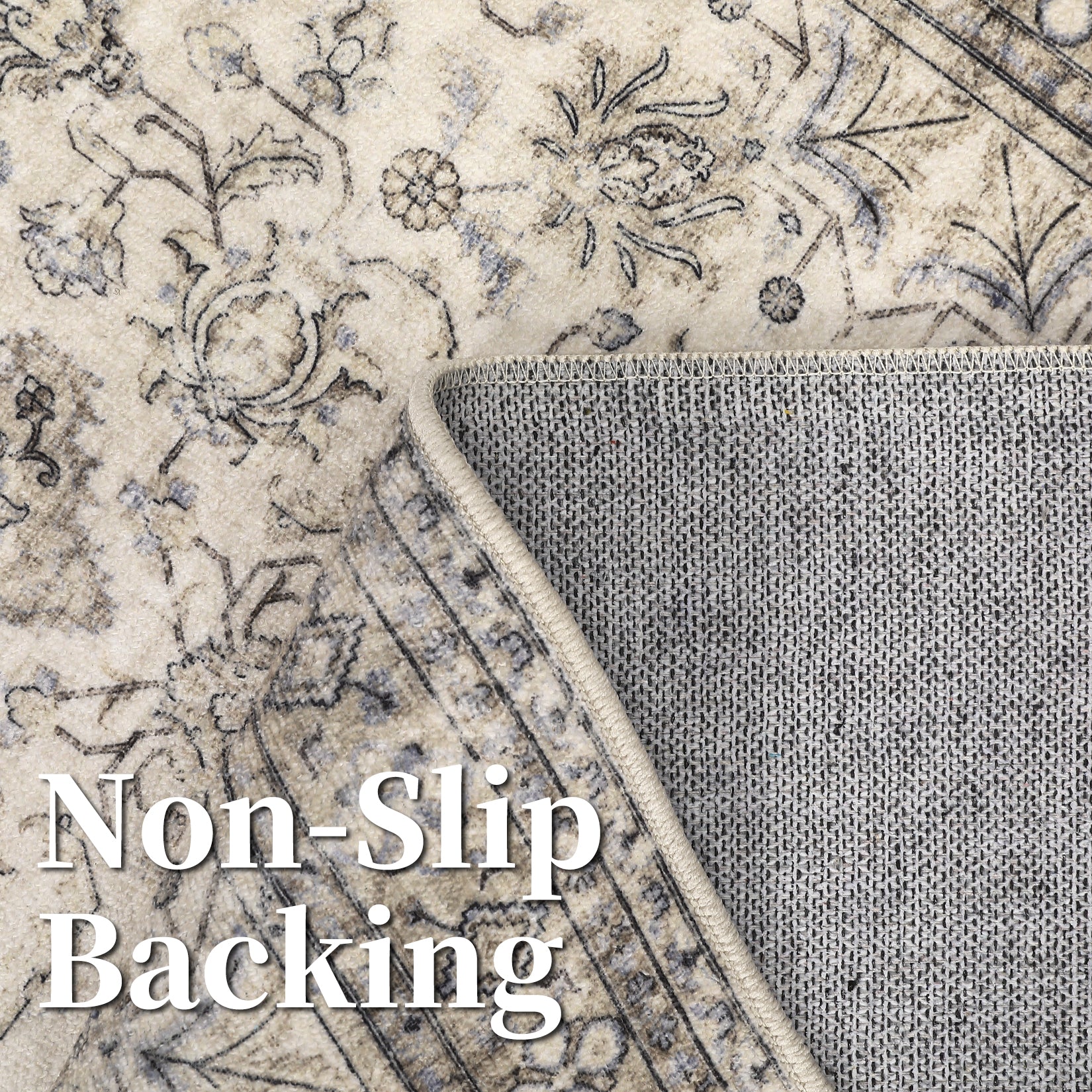 Garvee Persian Antique Beige 6x9 Ultra-Thin Rug, Vintage Floral Distressed Rug Tribal Floral Printed Rug Washable Rug Non Slip Foldable Rug for Living Room Bedroom Nursery Home Office Low Pile Non-Shedding Rug