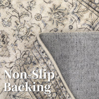 Garvee Persian Antique Beige 6x9 Ultra-Thin Rug, Vintage Floral Distressed Rug Tribal Floral Printed Rug Washable Rug Non Slip Foldable Rug for Living Room Bedroom Nursery Home Office Low Pile Non-Shedding Rug