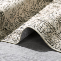 Garvee Persian Antique Beige 6x9 Ultra-Thin Rug, Vintage Floral Distressed Rug Tribal Floral Printed Rug Washable Rug Non Slip Foldable Rug for Living Room Bedroom Nursery Home Office Low Pile Non-Shedding Rug
