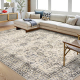 Garvee Persian Antique Beige 6x9 Ultra-Thin Rug, Vintage Floral Distressed Rug Tribal Floral Printed Rug Washable Rug Non Slip Foldable Rug for Living Room Bedroom Nursery Home Office Low Pile Non-Shedding Rug - Antique Beige