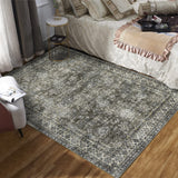 Garvee Persian Antique Green & Brown 5x7 Tribal Area Washable Vintage Rug, Floral Rug Indoor Oriental Accent Rug Antique Foldable Thin Rug Floor Cover Farmhouse Rug Carpet for Living Room Bedroom Office Non-Slip Rug - Antique Green & Brown